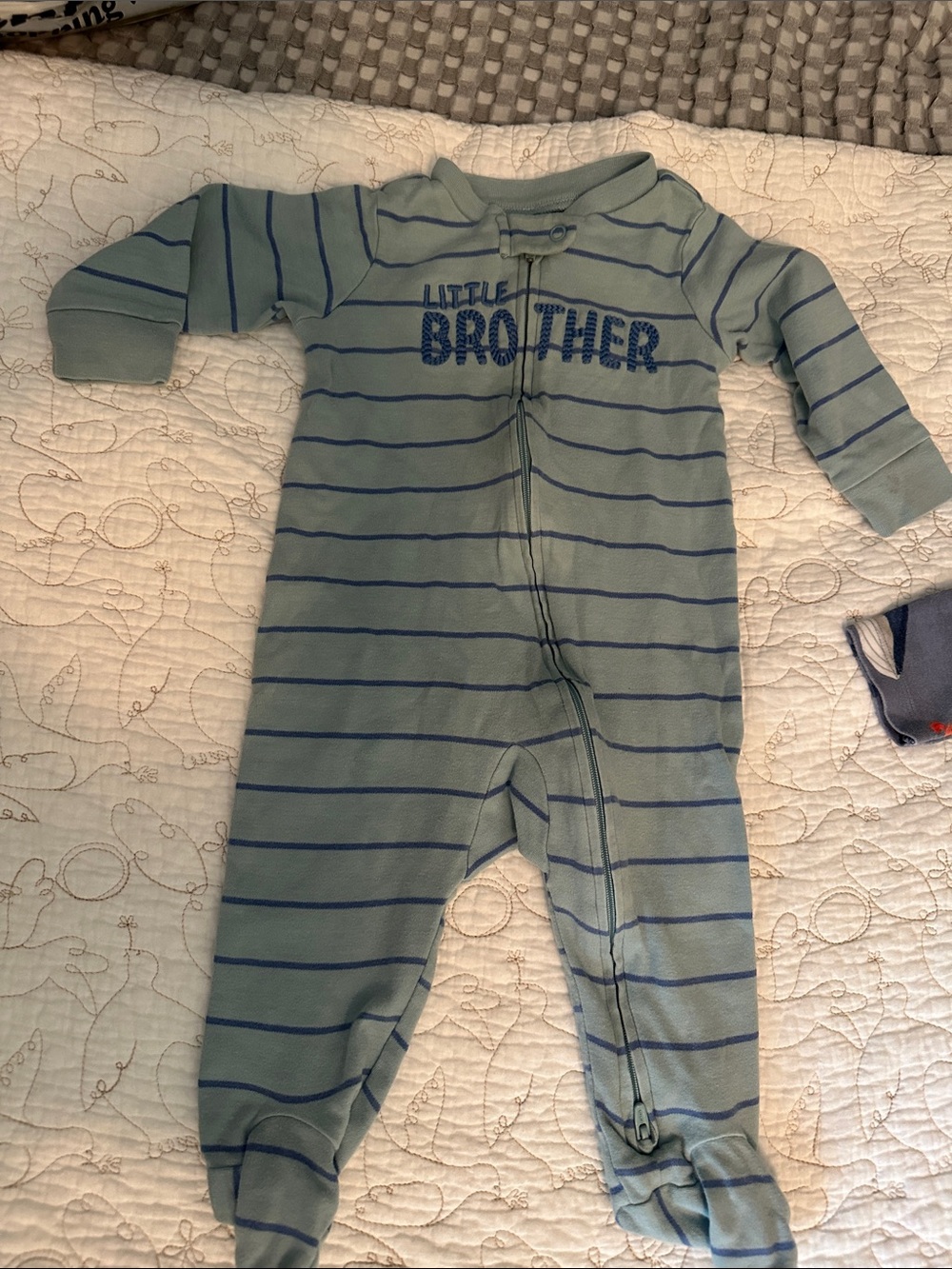 Carter's Green Striped 'Little Brother' Footed One-Piece